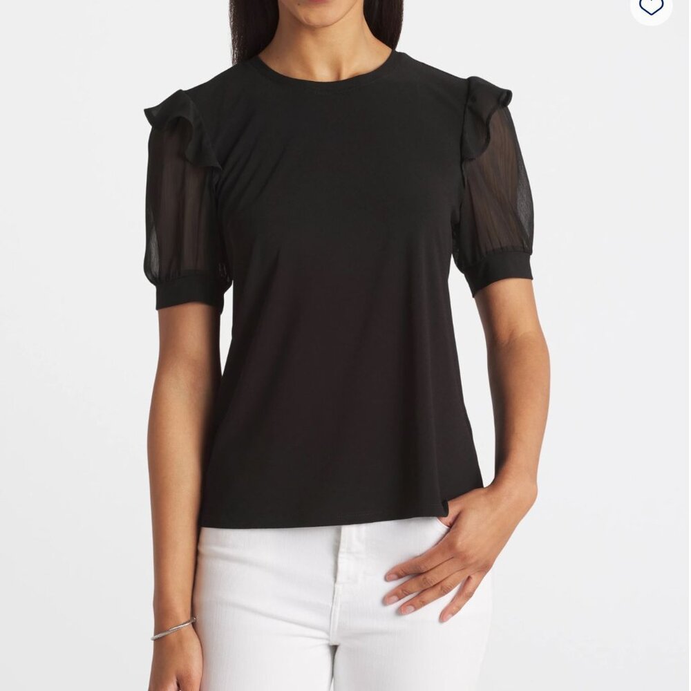 LIKE BRAND NEW - Mixed Media Ruffled Knit Top by CECE Sportswear